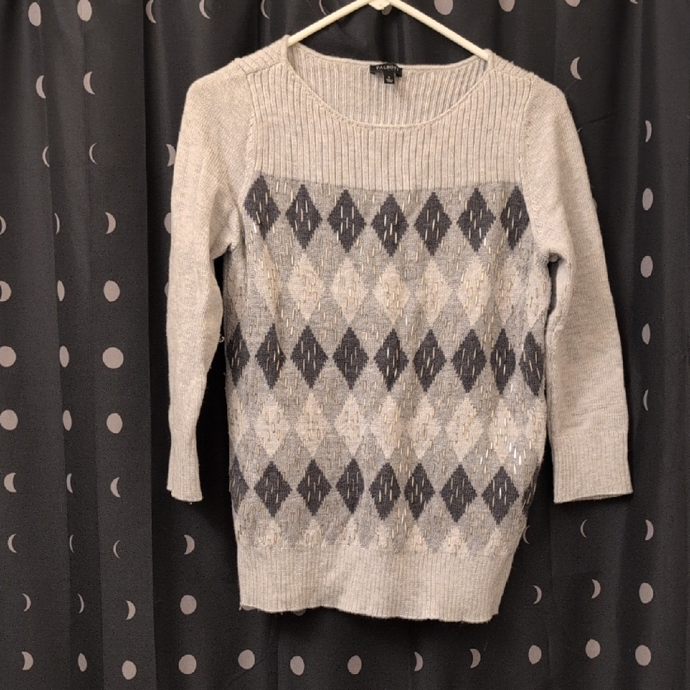 Talbots Beige and Dark Gray Argyle Sweater